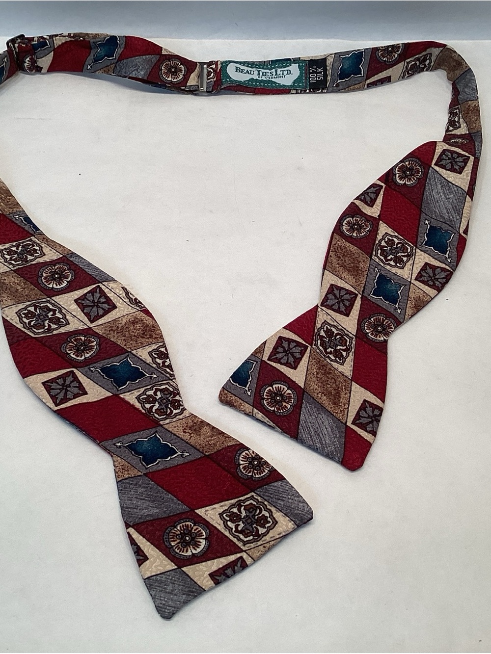 Beau Ties Ltd. Of Vermont Silk Bow Tie Harlequin Check Design Excellent